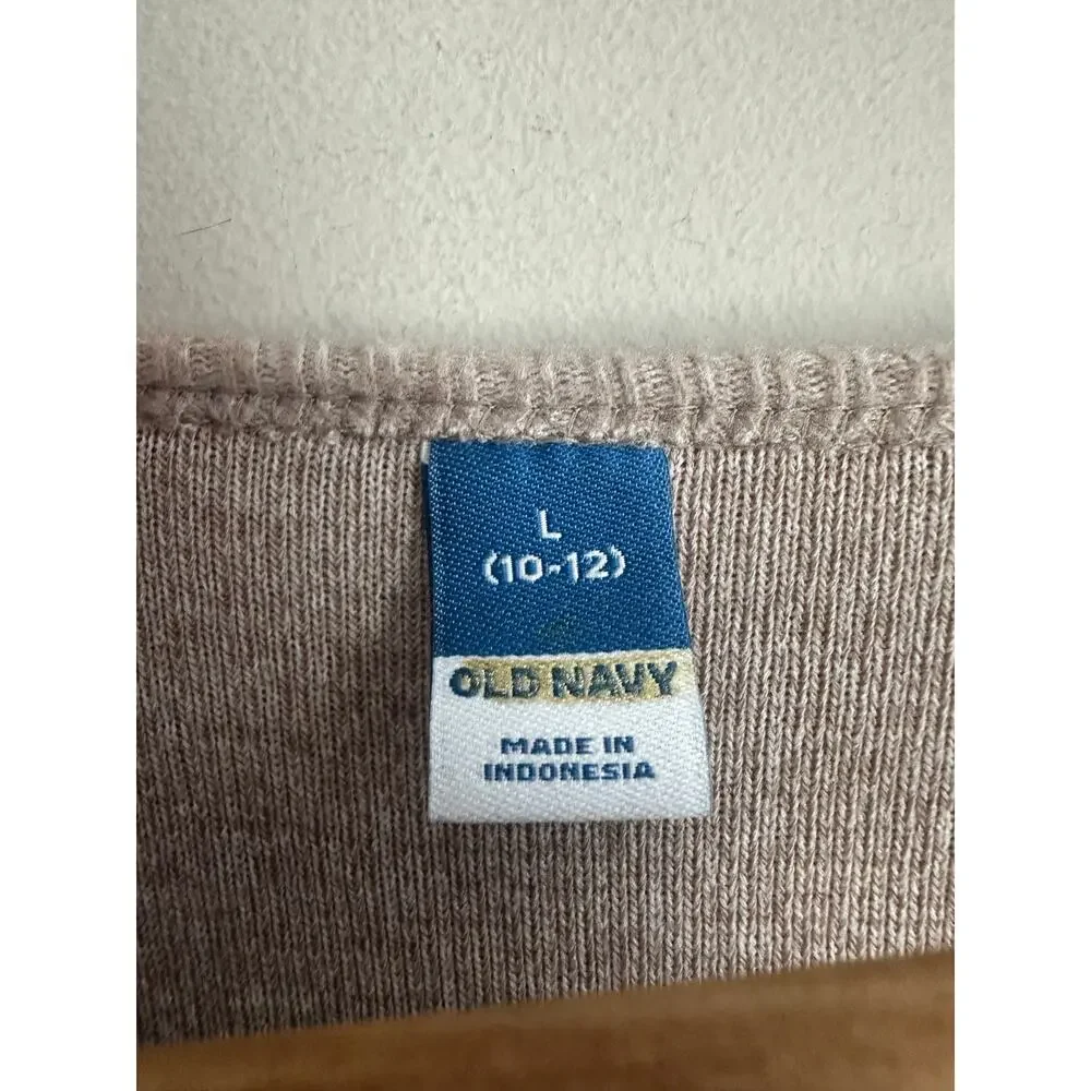 Old Navy Girls Long Sleeve Plush Ribbed Fit and Flare Dress Natural Tan L NEW
